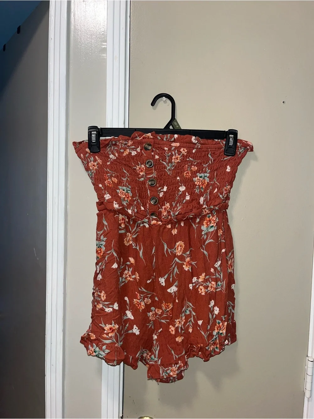 American Eagle Outfitters Rust Floral Strapless Romper